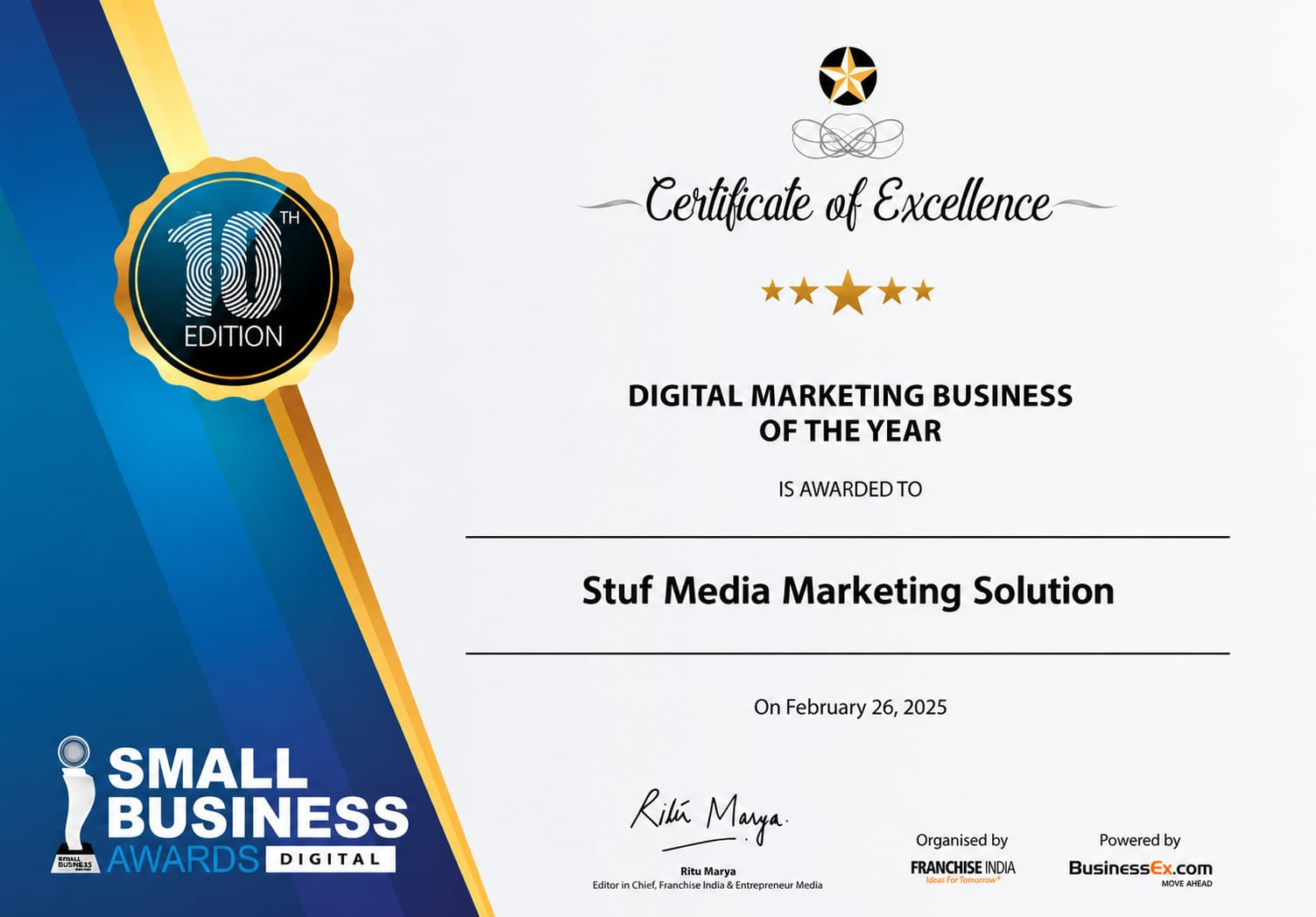 Certificate of Excellence