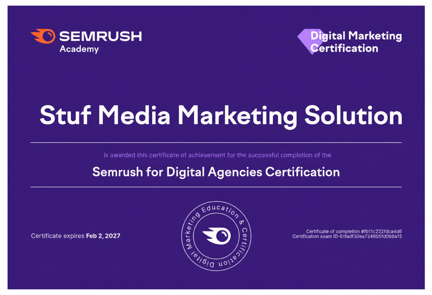 SEMRush Certificate